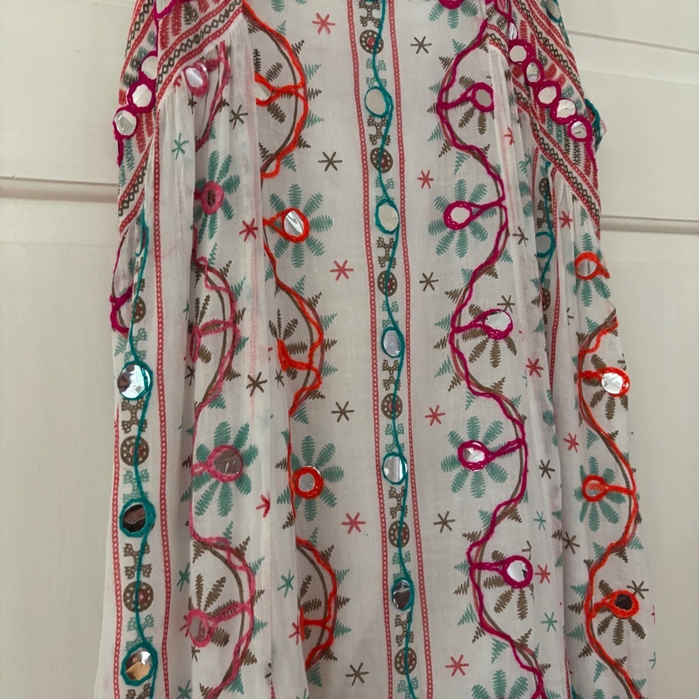 Juliet Dunn London Tribal Tassel Maxi Dress White Jade Embroidered Size 2 US 6/8 - Picture 4 of 16